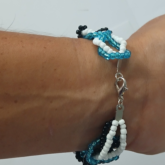 Elegant Beaded Bracelet - Blue, Black, and White - Picture 3 of 5